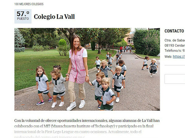 La Vall torna a aparèixer entre les millors escoles del rànquing d'El Mundo 2023